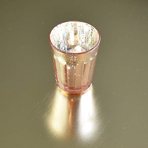 Luna Bazaar Vintage Mercury Glass Vase and Candle Holder for Tea Lights or Votive Candles (3.25-Inch, Katelyn Design, Column Motif, Rose Gold Pink, Single) - Wedding Centerpiece, Party and Home Decor