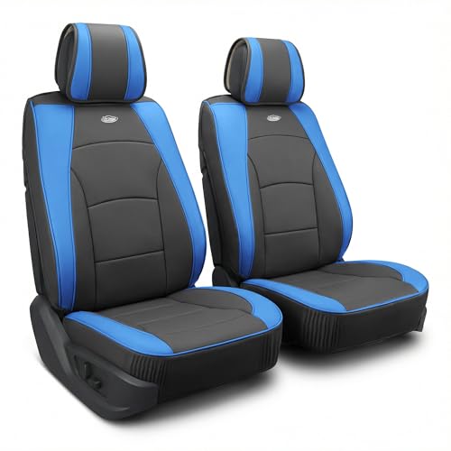 Image of FH Group Front Set Faux Leather Car Seat Cushions, - 2 Pack Seat Covers for Cars Trucks SUV, Waterproof, Universal Fit Seat protector, Blue
