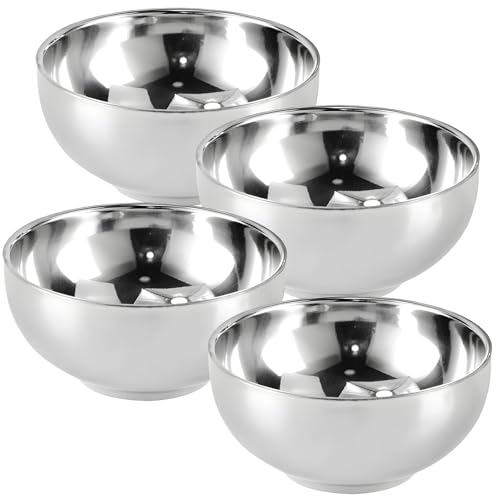 Juego de 4 platos de 5.5 pulgadas y aperitivo de cereales, doble pared de acero inoxidable 304 aislado, cuencos irrompibles para el hogar, viajes, apto para lavavajillas