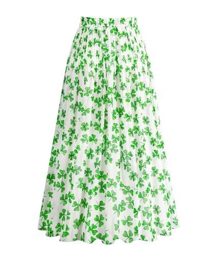 Kingfancy Women's Pleated Skirt Chiffon Elastic Waist A-Line Midi Length