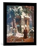 kunst für alle Bild mit Bilder-Rahmen: Karl Friedrich Lessing Klosterfriedhof im Schnee - dekorativer Kunstdruck, hochwertig gerahmt, 40x45 cm, Schwarz matt