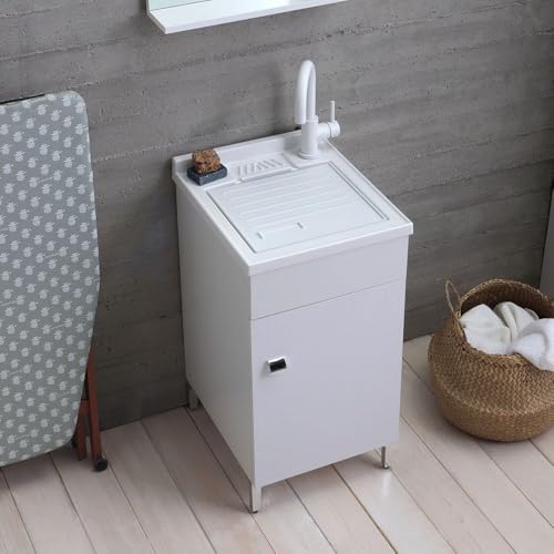 Kiamami Valentina Mueble con Lavabo de 45 cm Blanco con Lavabo y Tabla de Lavado | Pratico