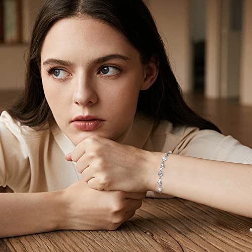 Ahokei Silver Bracelet for Women 925 Silver Bracelets for Womens,Silver Heart Bracelet Crystal Sterling Silver Jewellery,Sterling Silver Bracelet for Women,Ladies Bracelets,Gifts for Women Girls - Image 4