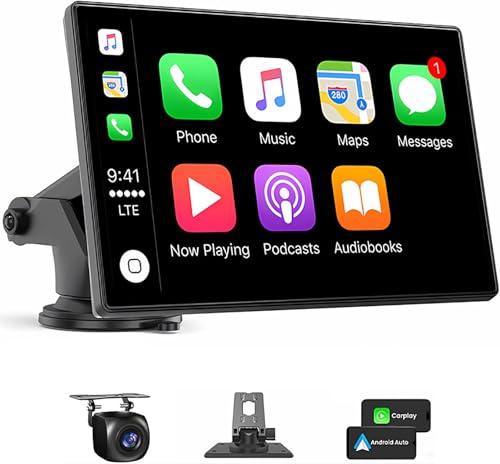 Image of Carplay Screen for Car, 7 inch HD Wireless Apple CarPlay & Android Auto, Portable Car Stereo Touchscreen with Bluetooth, Mirror Link, Voice Control, Backup Camera, GPS Navigation, AUX, Fits All Vehicles
