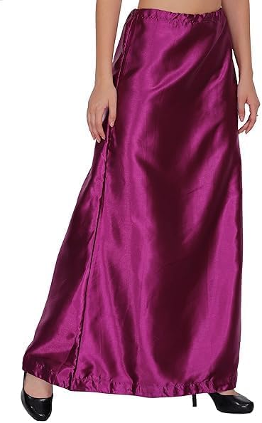 Women's Satin Petticoat Saree Underskirt, Saree Satin Silk Petticoat Underwear Skirt, Saree Shape Wear Dress, Free Size (Wine Colour)