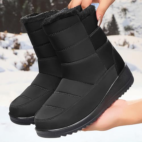 Women'S Warm Fur Lined Winter Snow Boots Comfortable Non-Slip Outdoor Slip-On Wedge Waterproof Ankle Boots For Walking Vacation4
