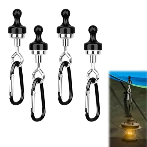 4 Pezzi Ganci Magnetici Extra Forti, Ganci Calamite Potenti da Campeggio, Calamita Potente con Gancio, con Moschettone, Supporto Magnetico per Campeggio Garage Cucina Ufficio Bagno