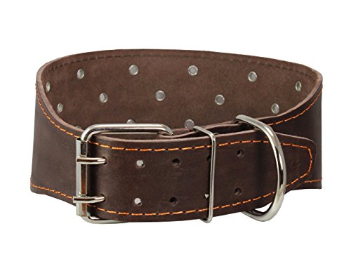 Dogs My Love 3" Extra Wide Heavy Duty Genuine Leather Studded Brown Leather Collar. Fits 23.5"-28" Neck. For Xlarge Breeds - Bullmastiff, Saint Bernard #TOP1