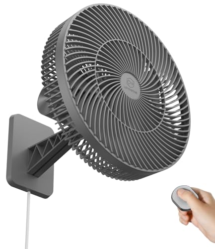 LEMOISTAR 12" Wall Mounted Fan with Remote Control, 90° Oscillating, 4 Speeds Timer and Adjustable Tilt, 2.5M Cord, Quiet, Ideal for Home, Bedroom, Gym, Garage, RV, Office-1V1