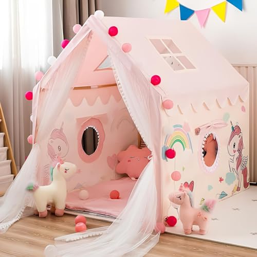 Gurukrupa International Colorfull and Extremely Light Weight Indoor and Outdoor Unicorn Theme Kids Play Tent House for 10 Year Old Girls and Boys Children- Pink