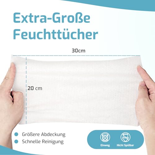 SUNKISS Trustplus Feuchttücher für Erwachsene, Extra Dick 20x30 cm Körperreinigungstücher mit Aloe für ältere Inkontinenz & Reinigung, Parfüm, 200 Stück (4 Packungen mit 50)