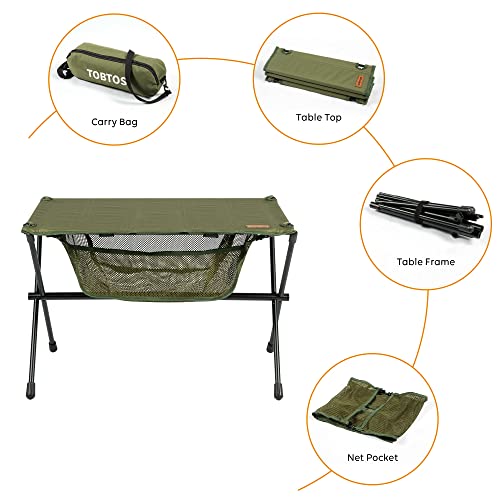 Tobtos Folding Camping Table, Portable Hard Top Camp Table With Mesh Storage And Carry Bag, Small Camping Table For Outdoor, Backpacking, Bbq, Beach, Fishing (Green) #TOP3