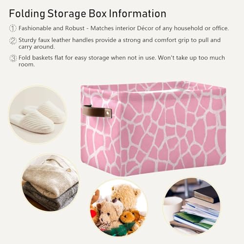 Image of Aslsiy Storage Basket Abstract Modern Giraffe Print Nursery Bins Pink Baby Canvas Box Clothes Shelf Basket Laundry Hamper Gift Basket for Home Closet 2 Pcs