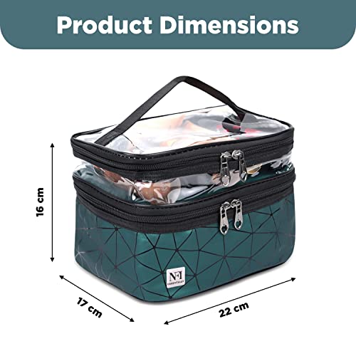 Image of NFI essentials Transparent Makeup Bags Double Layer Travel Cosmetic Cases Make up Organizer Toiletry Bag with 2 Zipper for Women & Girl (Green)