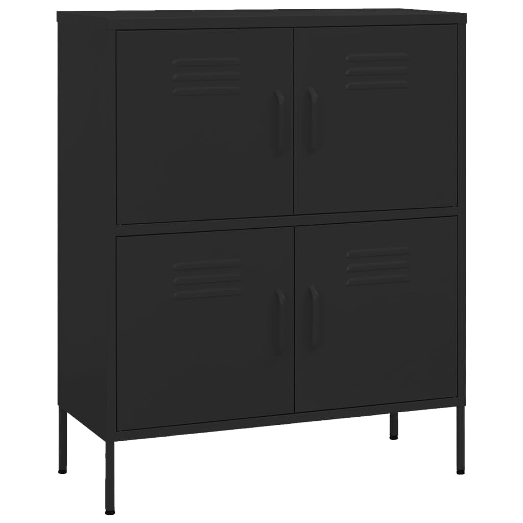 Armario de almacenamiento negro de acero 80 x 35 x 101,5 cm con 4 puertas y 2 estantes ajustables en altura, con cerradura, con niveladores, ideal como archivador, armario de almacenamiento