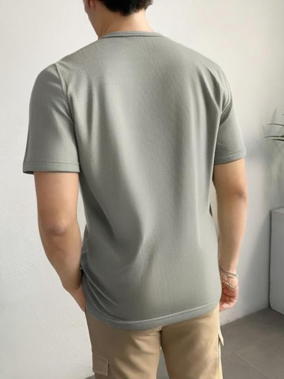 Image of Mack Jonney Ribbed |Regular Fit | Half Sleeves 100% Cotton Polo Neck Self Design with Zip T-Shirt for Men-M826