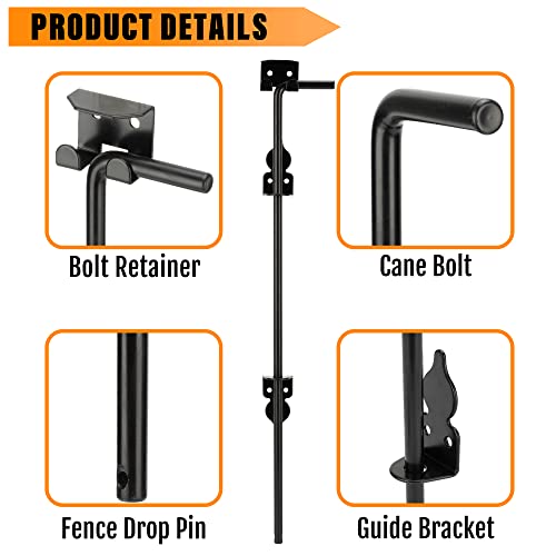 Image of 24 inch Heavy Duty Cane Bolt Gate Drop Rod-Steel Gate Ground Latch Designed for Wood Metal Vinyl Gates or Double Doors Fence Applications-2 Pack