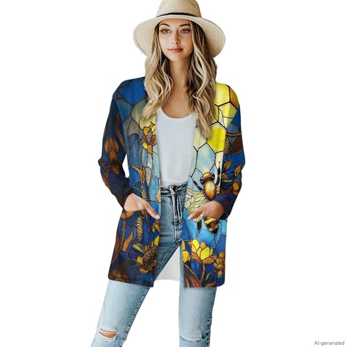Image of Forchrinse Red Ladybug Cardigan for Women Causal Long Sleeve Open Front Cardigans Sweater Fashion 2024 Fall Coat with Pockets