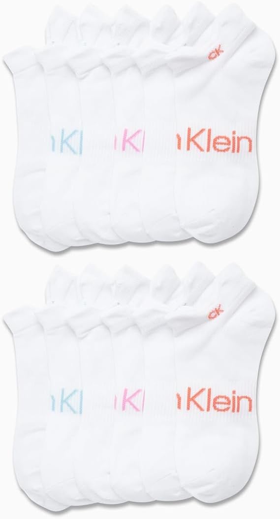 Calvin Klein Womens No Show Socks - 12 Pack Lightweight Cushioned Athletic Tab Low Cut Running Socks for Women