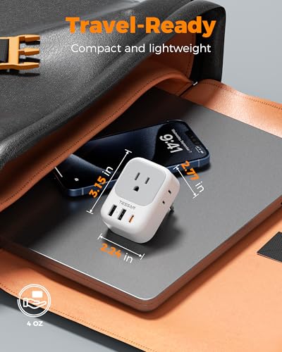 Image of TESSAN Type E F Plug Adapter with 4 AC Outlets, 3 USB Ports (1 USB C 20W) | 1 USB C PD 20W, 2 USB A, 7 in 1 Germany France Power Adapter, 4 side design, US to Spain Iceland Korea Travel Adaptor