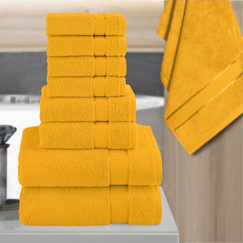 Image of Elegant Comfort Premium Cotton 8-Piece Towel Set, Includes 4 Washcloths, 2 Hand Towels and 2 Bath Towels, 100% Turkish Cotton - Highly Absorbent and Super Soft Towels for Bathroom, Squash