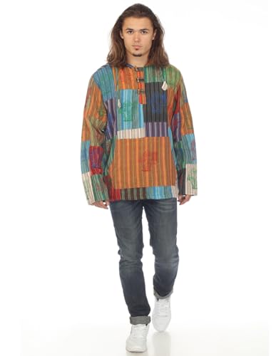 THE COLLECTION ROYAL Men Hippie Patchwork Bohemian Casual Rave Festival Baja Boho Long Sleeve Lightweight Hoodie Tops Shirt4