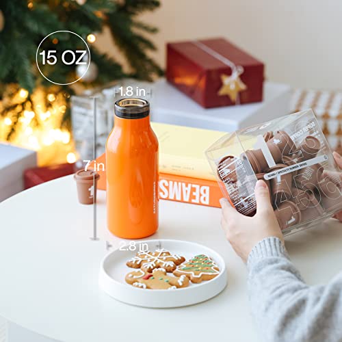 Saturnbird 15 Oz Water Bottle Coffee Tumbler, Orange, Double-Wall Vacuum Insulated Stainless Steel Thermos, 360 Degree Leak Proof #TOP5