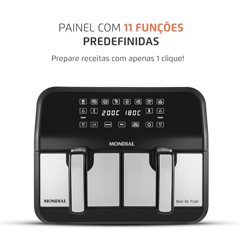 Fritadeira Air Fryer Dual Duplo Cesto 8L, Mondial, 2200W, 110V - AFD-01-BI