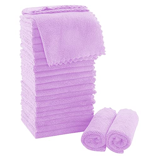 MOONQUEEN Ultra Soft Premium Washcloths Set - 12 x 12 inches - 24 Pack - Quick Drying - Highly Absorbent Coral Velvet Bathroom Wash Clothes - Use as Bath, Spa, Facial, Fingertip Towel (Purple)