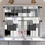 MCALK Dark Grey Kitchen Curtains Tiers and Valances Set 3 Piece for Windows Grey and Black Kitchen W