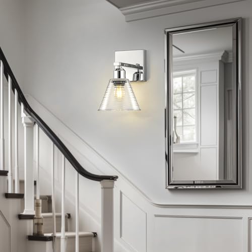 Dalouguan 1-Light Bathroom Vanity Light, Nickel Modern Bathroom Lighting Fixtures with Clear Glass Shade, Farmhouse Wall Sconces for Mirror Kitchen Bedroom Living Room — view 2