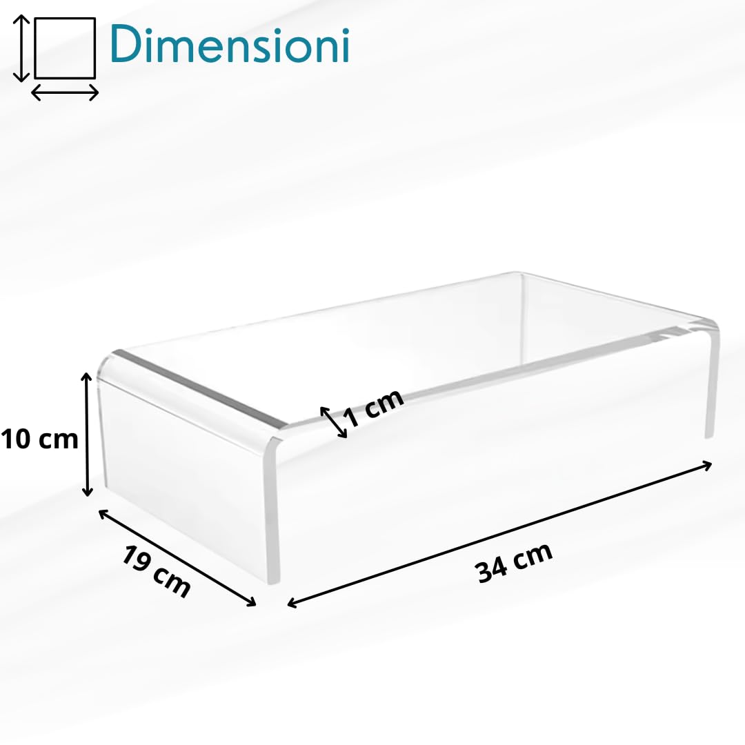 Debora Carlucci Supporto per Monitor Acrilico Alzatina Rialzo Pc Schermi Laptop Computer Notebook in Plexiglass Trasparente Made in Italy 34x19x10 cm Spessore 1 cm