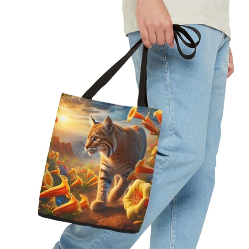 Wildcat Among Trumpet Flowers Premium Tote Bag with Reinforced Stitching3