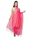 Dupatta Bazaar Women's Solid Chanderi Silk Dupatta With Gold Border Free Size Rani Pink