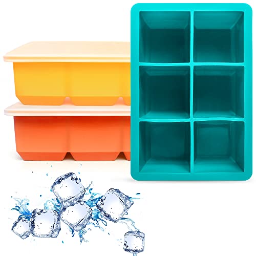 Image of Excnorm Silicone Ice Cube Trays 3 Pack - Large Size Silicone Ice Cube Molds with Leak Proof Removable Lid Square Ice Cube Tray And BPA Free for Cocktail,Whiskey, Stackable Flexible Ice