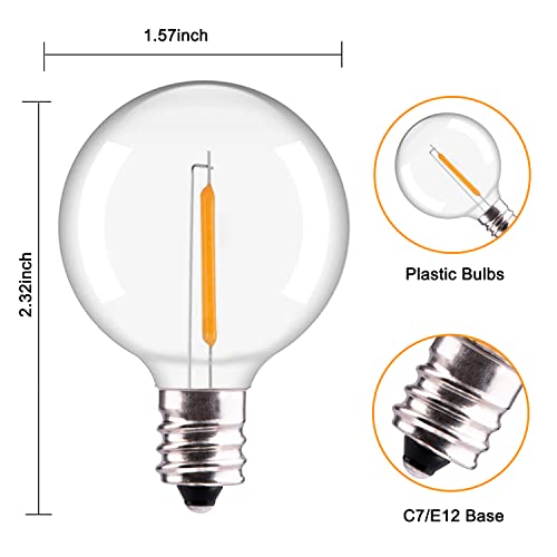 Cbebew G40 Led Replacement Bulbs, 1.57 Inch Shatterproof Plastic Bulbs 0.6 Watt Dimmable Globe Light Bulbs Fit E12/C7 Candelabra Base For Indoor Outdoor String Light Decor, Warm White, 25 Pack #TOP1
