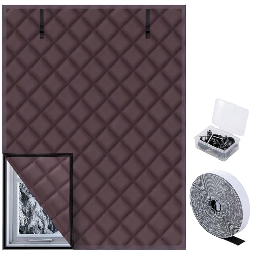 3-Layer Winter Insulated Window Curtain, Brownish Red Window Insulation Kit