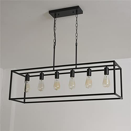 Chandelier rétro industriel en métal noir et suspension rectangulaire E26 - 4