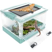 PINVNBY Plastic Reptile Feeding Box with Wheels,Reptiles Breeding Enclosure Cages Transparent Amphibians Habitat Terrarium Tank Portable Transport Container for Lizard,Bearded DragonBlue