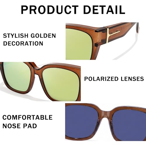 Image of SIPHEW Mirrored Sunglasses Polarized Fit Over Glasses for Women - Trendy Large Square w UV400 Protection Sun Glasses