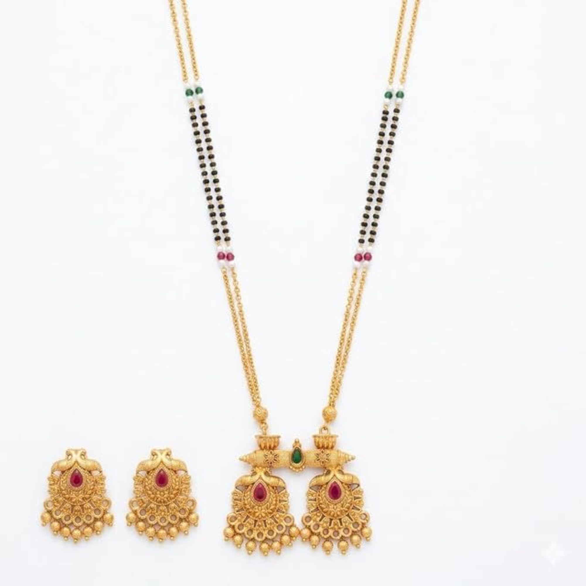 Traditional Maharashtrian Double Vati Mangalsutra Set, Antique Gold-Plated