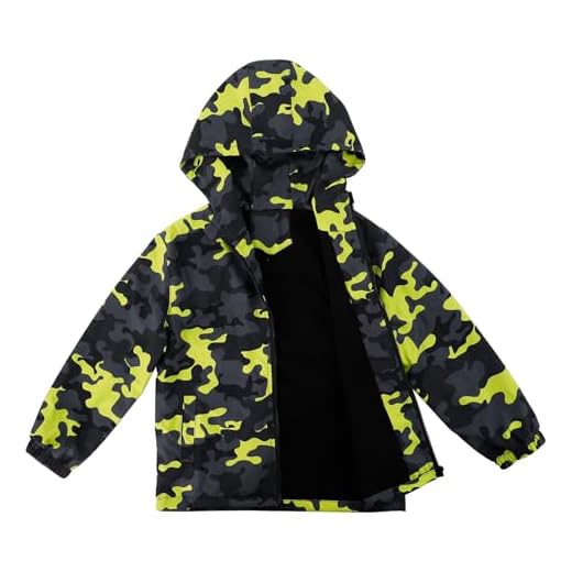 LACOFIA Veste Imperméable Enfant Garçon avec Doublure Polaire Veste Chaud Coupe Vent à Capuche Blouson de Pluie Automne/Hiver pour Enfant Camouflage Vert 9-10 ans