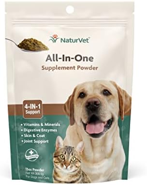 NaturVet All-in-One Dog Supplement - for Joint Support, Digestion, Skin, Coat Care – Dog Multivitamins with Minerals, Omega-3, 6, 9 – Wheat-Free Vitamins for Dogs – 13-Ounce Powder