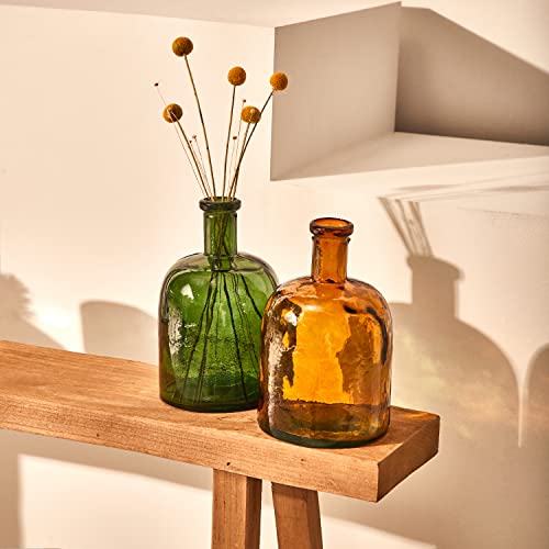Miniatura 6 de Botella Ancha De Vidrio Reciclado Liso Color Ámbar - Garrafa De Cristal Artesana Estilo Mediterráneo Decoración Del Hogar, Florero, Jarrón