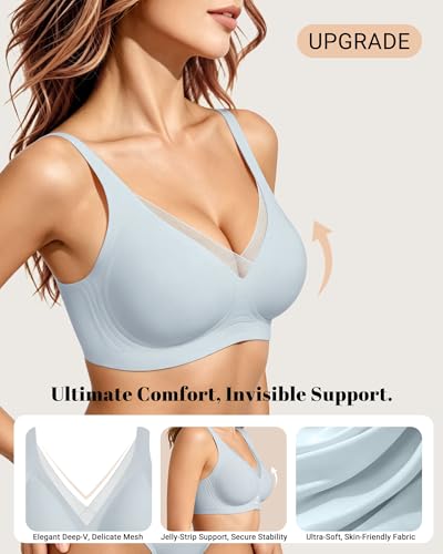 Image of As Fairy 2026 Bras for Women No Underwire Deep V Mesh Wireless Bra Jelly Supportive Seamless Soft Lift T-Shirt Bra