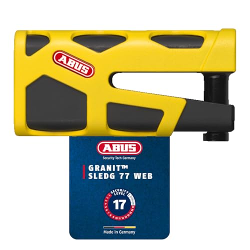 ABUS Cerradura de disco de freno Granit Sledg 77 amarilla   Cerradura de moto con cilindro XPlus seguro y cable recordatorio   Nivel de seguridad 17   Amarillo
