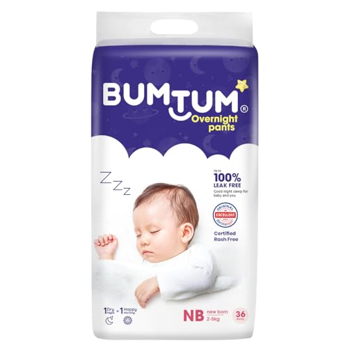 Image of Bumtum Baby Overnight Diaper Pants - Size NB (2-5 kg), 36 Count | All night Absorption with Pillow Soft Comfort | No Leak | 100% Rashfree | With soothing Chamomile Microbial Layer | Pack of 1
