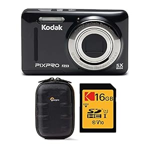 Kodak PIXPRO Friendly Zoom FZ53 Digital Camera (Black) with Lowepro Santiago 20 II Case and 16GB SD Card Bundle (3 Items…