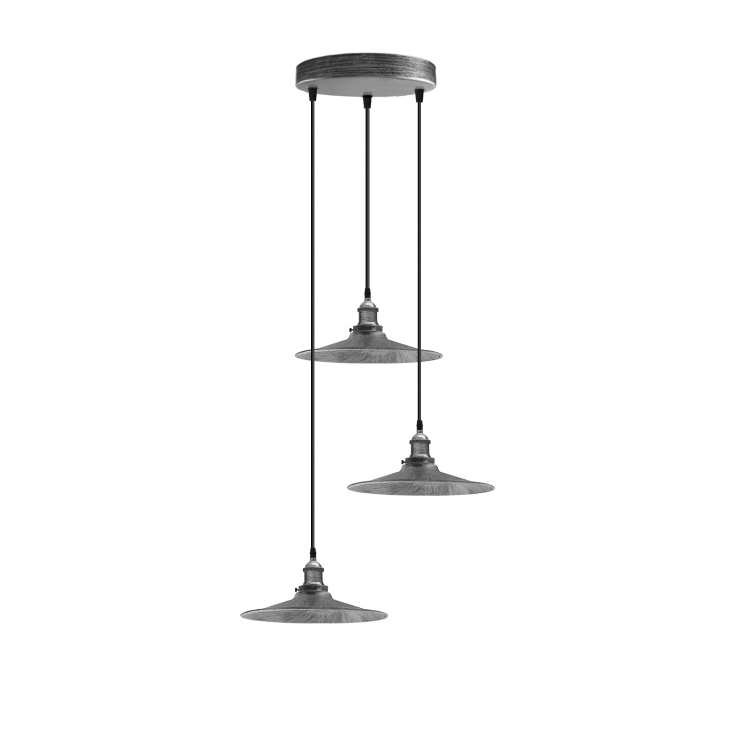 Vintage Industrial 3 Head Cluster Ceiling Pendant Light Adjustable Cord Hanging Light Fixtures E27 Base Metal Brushed Silver Fitting Vintage Style Lamp Shade For Restaurant, Bar, Cafe (Style 2)