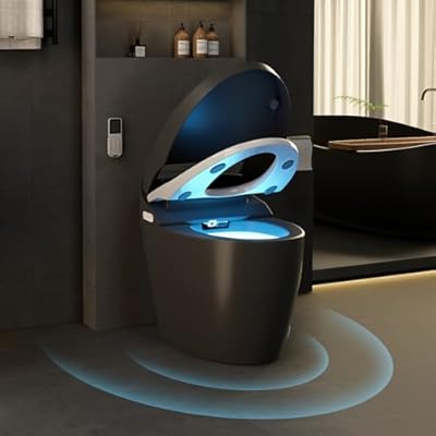 Weibath Smart Toilet with Bidet Built-in, Black One-Piece Elongated Tankless Toilet, Auto Flushing Foot Sensor, Heated Seat, Warm Water & Dry, 1.28 GPF